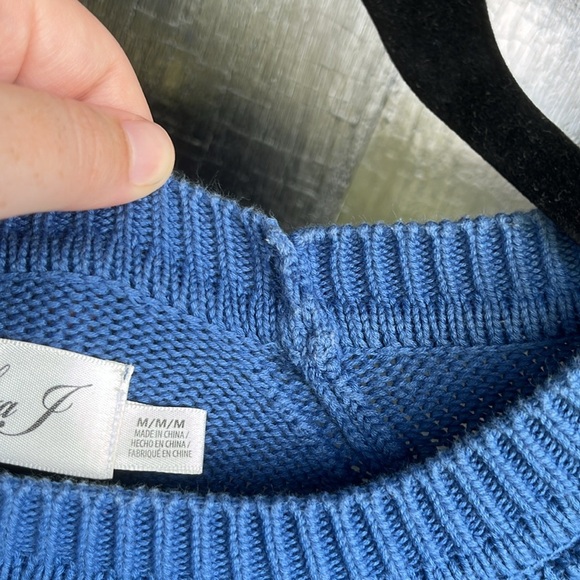 Eliza J Blue Textured Knit Long Sleeve Dress Size Medium - Picture 4 of 6